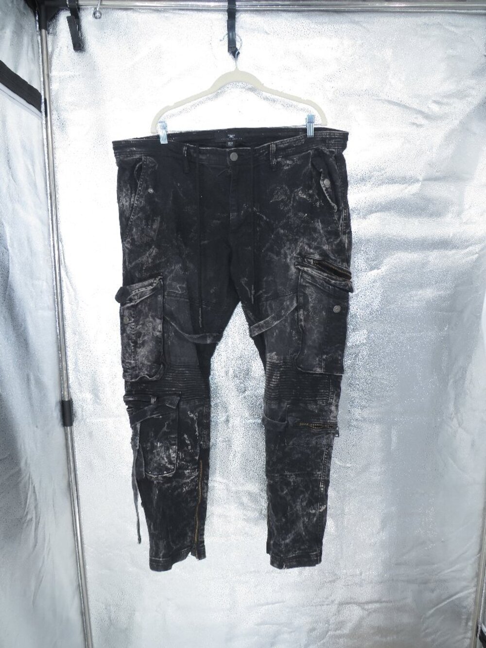 Jordan Craig Biker Cargo Pants Black 42x32 Moto Distressed Streetwear Ankle Zip